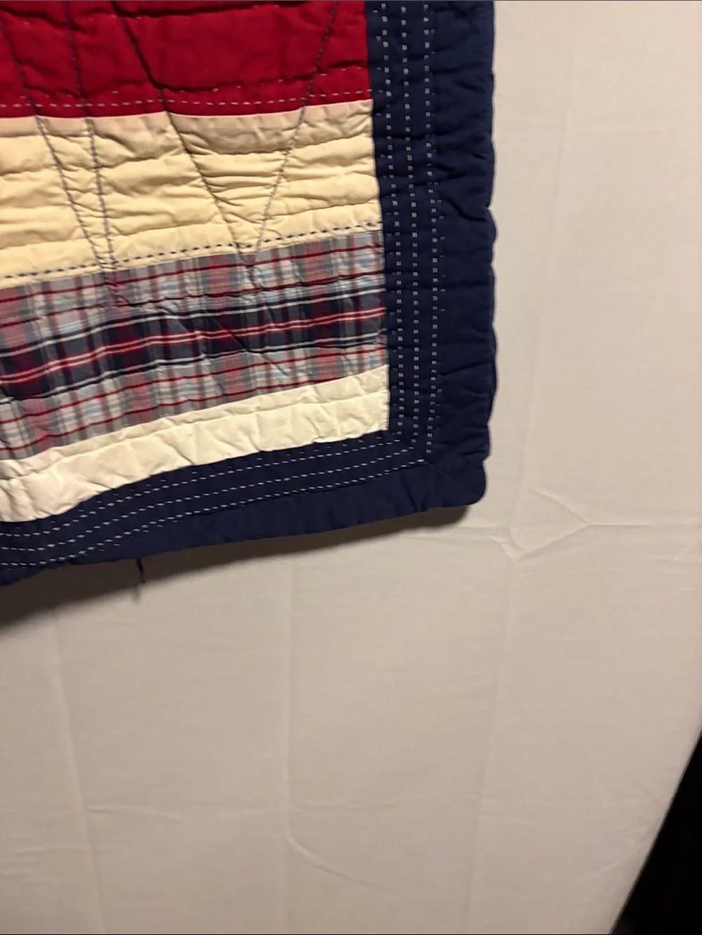 Pottery Barn Kids Red, Navy, Cream Striped Patchwork pillow cover